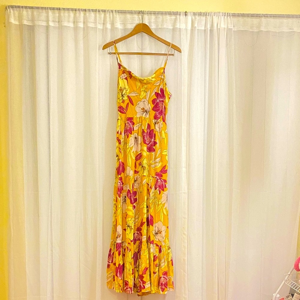 NWT B.O.G Collection Floral Yellow & Purple Maxi Dress